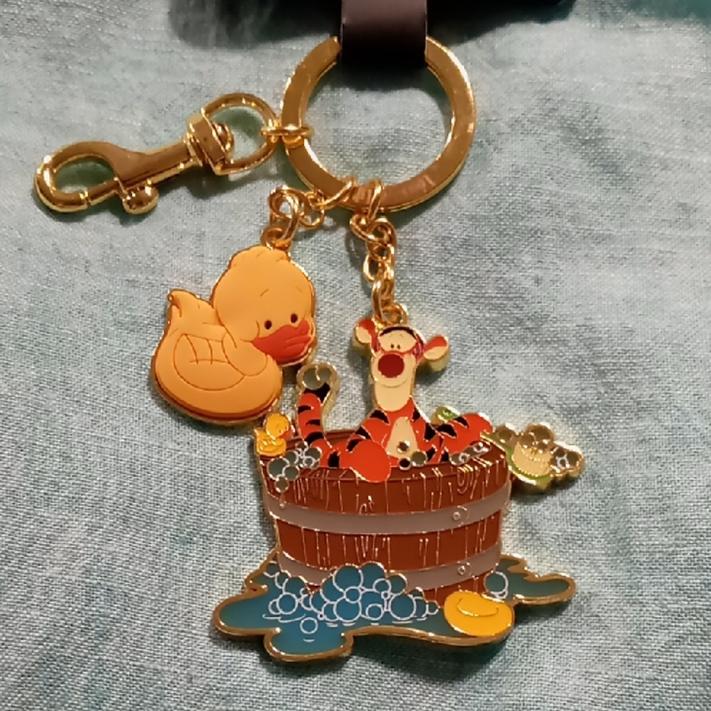 Loungefly Disney Winnie the Pooh Keychain with Tigger and Duck - Gold and Blue